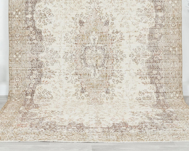 Beige Turkish Oushak Rug 6' 5" x 10' 8" Hand-Knotted | No. VR67063