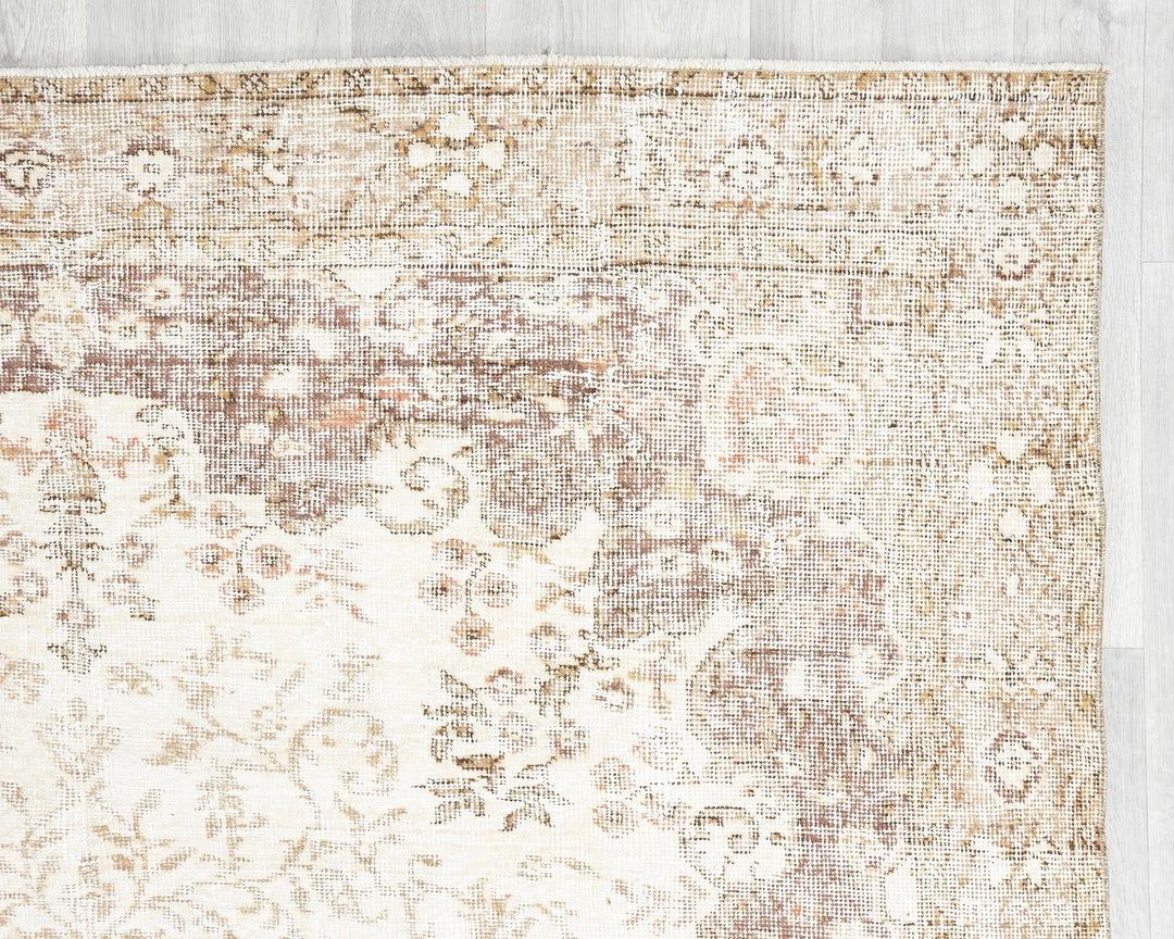 Beige Turkish Oushak Rug 6' 5" x 10' 8" Hand-Knotted | No. VR67063