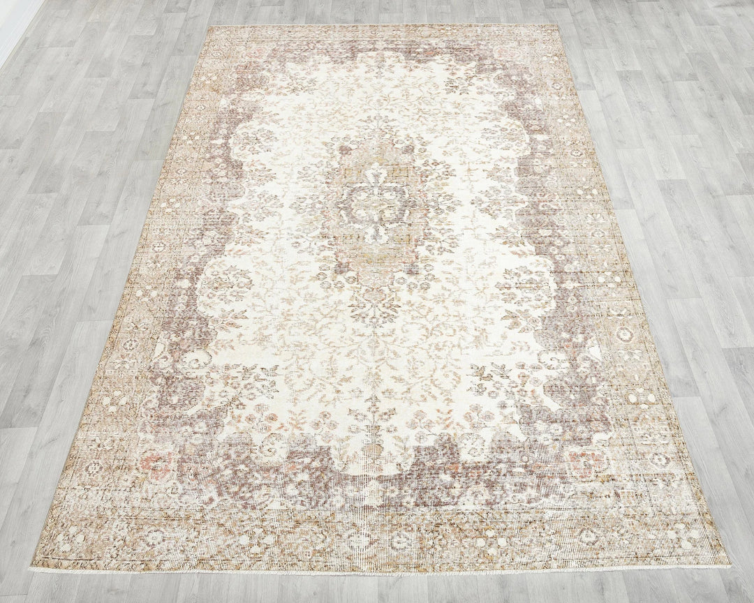 Beige Turkish Oushak Rug 6' 5" x 10' 8" Hand-Knotted | No. VR67063