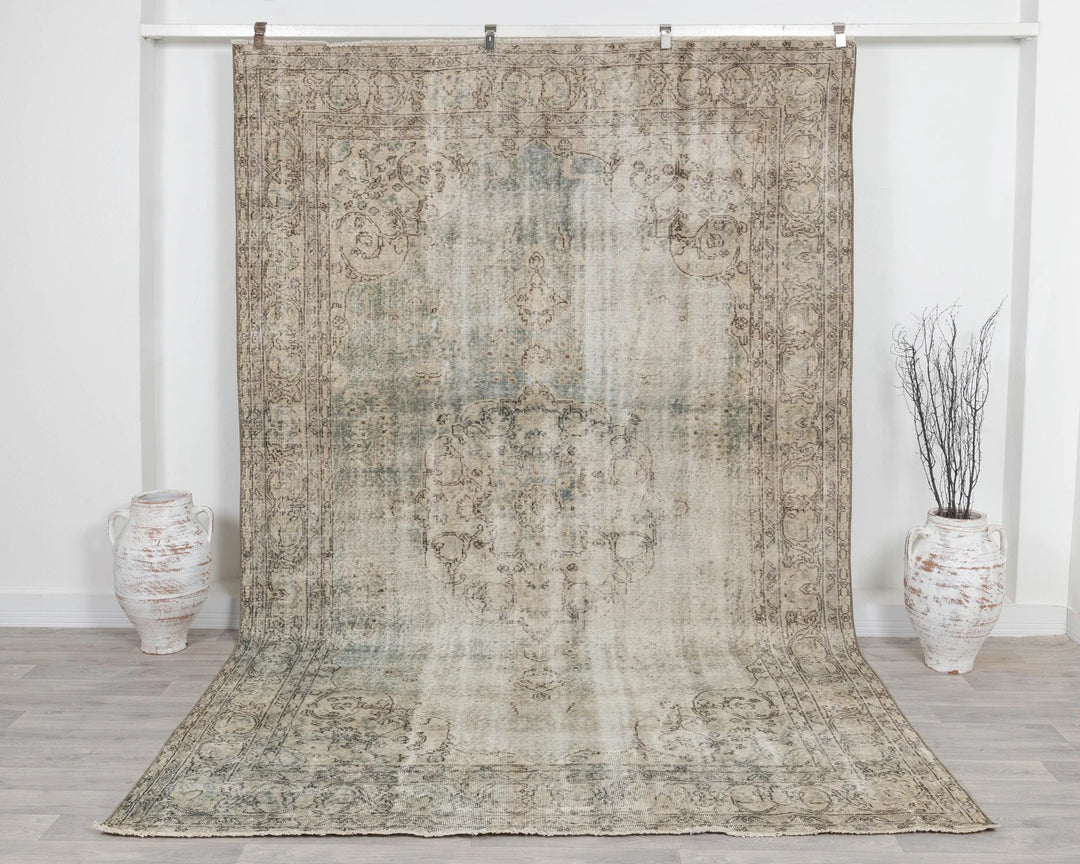 Blue Turkish Oushak Rug 6' 11" x 10' 10" Hand-Knotted | No. VR67308