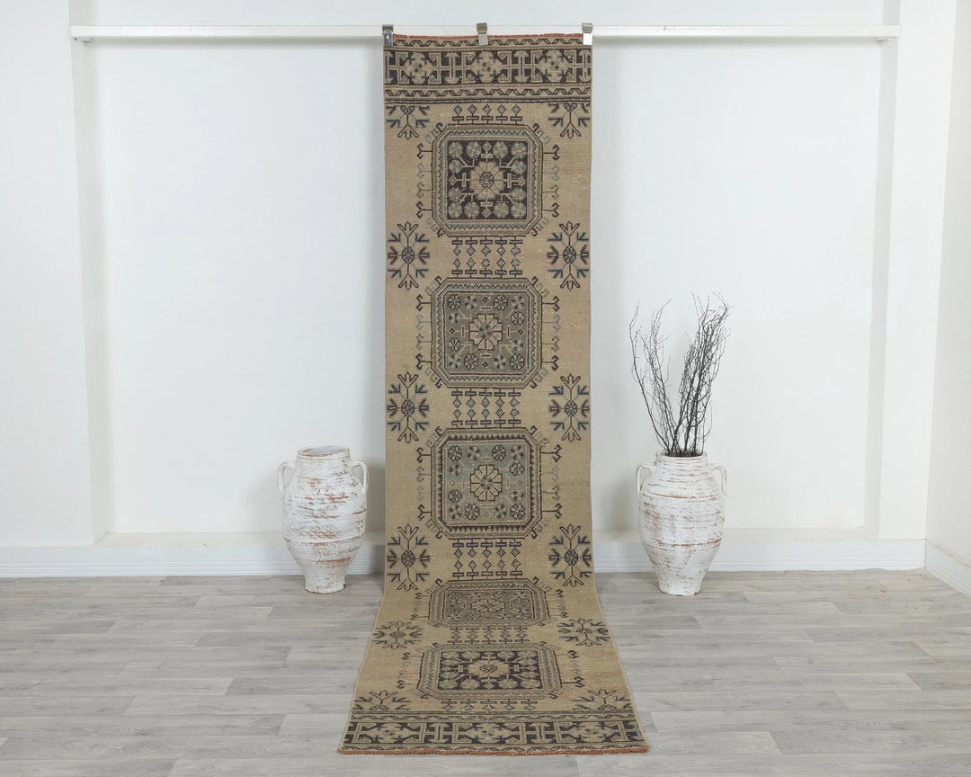 Blue Turkish Oushak Rug 2'7" x 10'10" Hand-Knotted