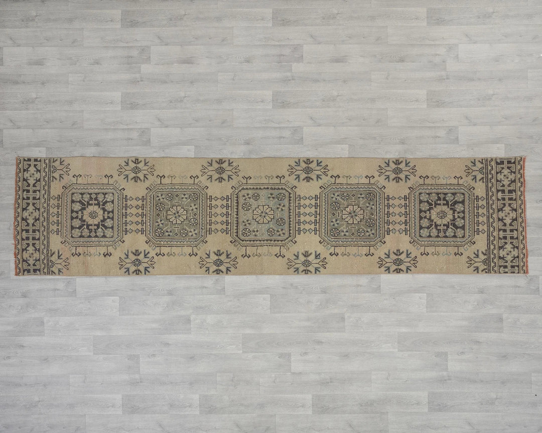 Blue Turkish Oushak Rug 2'7" x 10'10" Hand-Knotted view 9