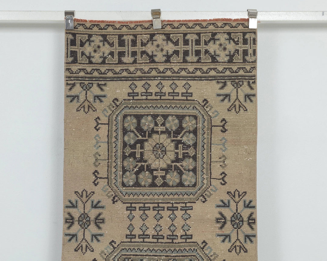 Blue Turkish Oushak Rug 2'7" x 10'10" Hand-Knotted detail