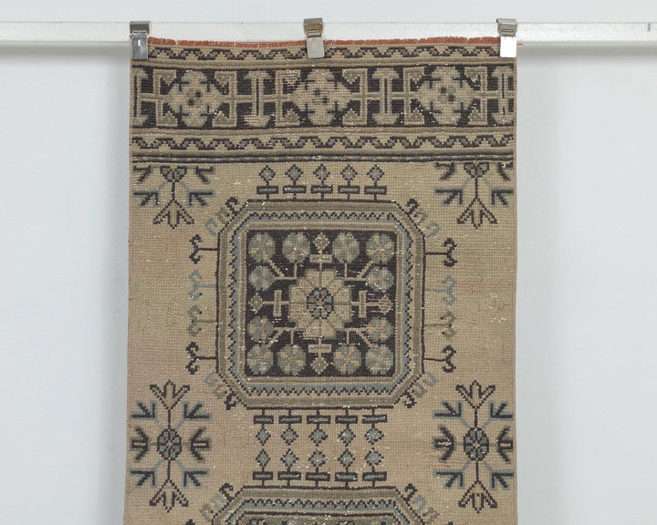 Blue Turkish Oushak Rug 2'7" x 10'10" Hand-Knotted detail