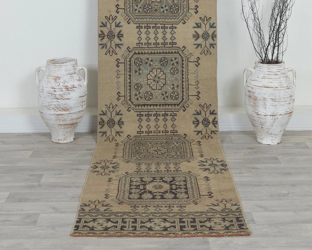 Blue Turkish Oushak Rug 2'7" x 10'10" Hand-Knotted view