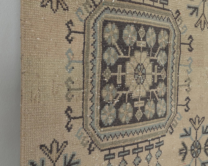 Blue Turkish Oushak Rug 2'7" x 10'10" Hand-Knotted close-up