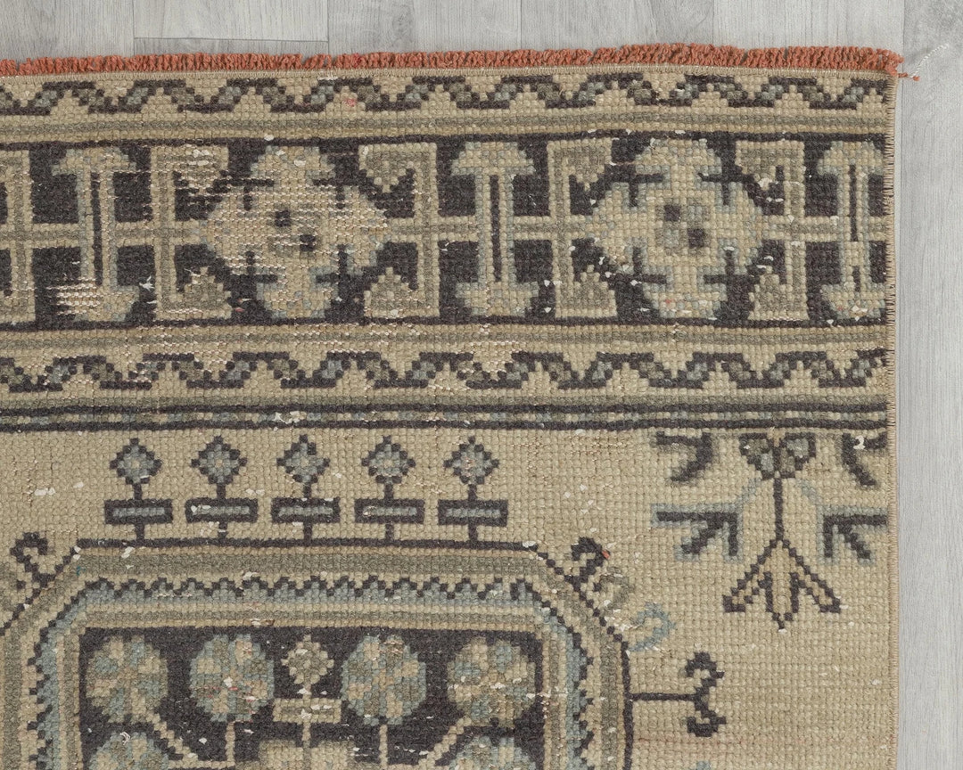 Blue Turkish Oushak Rug 2'7" x 10'10" Hand-Knotted pattern
