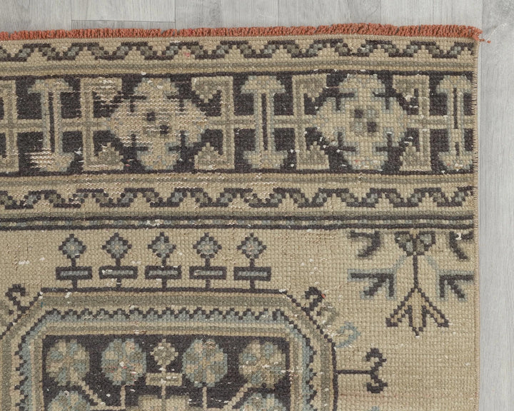 Blue Turkish Oushak Rug 2'7" x 10'10" Hand-Knotted pattern