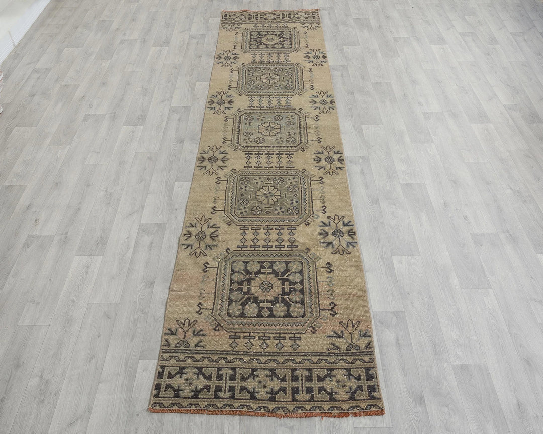 Blue Turkish Oushak Rug 2'7" x 10'10" Hand-Knotted reverse