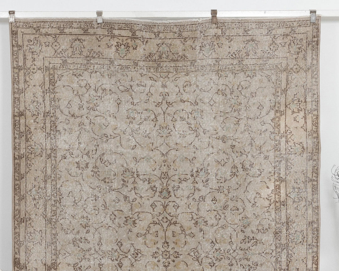 Beige Turkish Oushak Rug 6'7" x 9'10" Hand-Knotted | No. VR67591