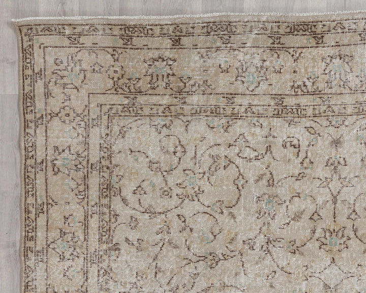 Beige Turkish Oushak Rug 6'7" x 9'10" Hand-Knotted | No. VR67591
