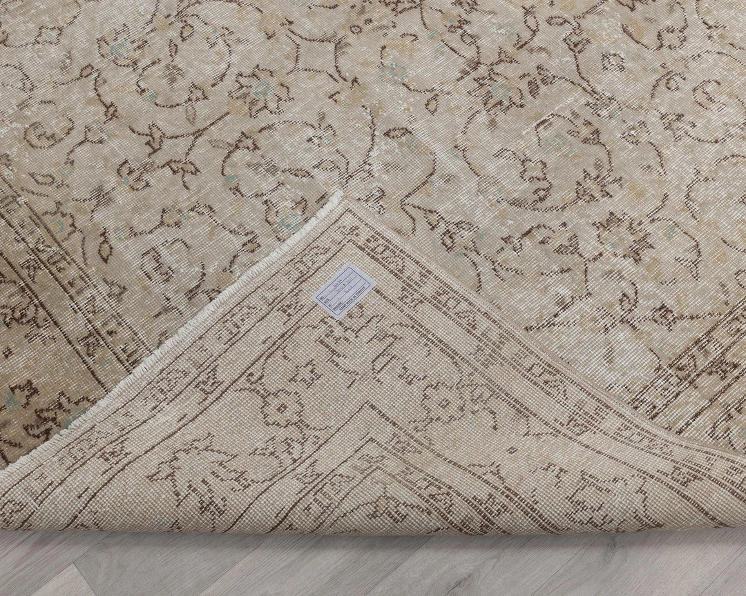 Beige Turkish Oushak Rug 6'7" x 9'10" Hand-Knotted | No. VR67591