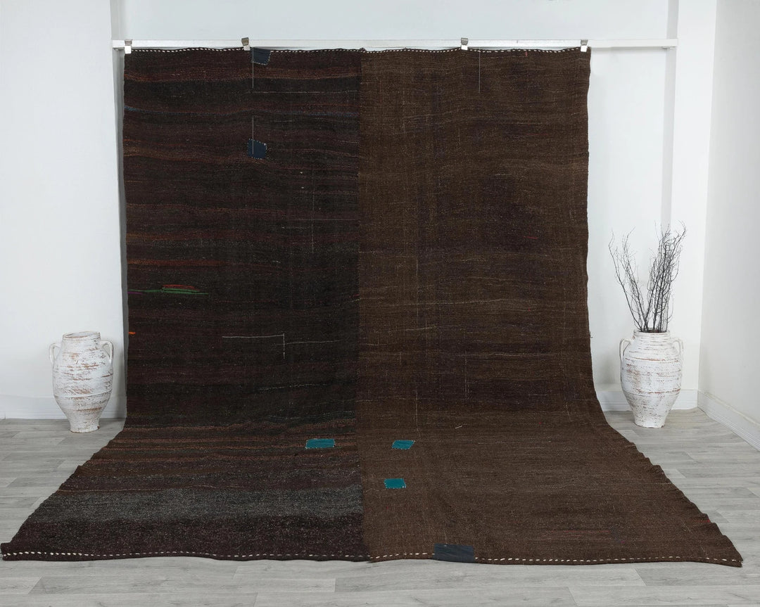 Brown Turkish Kilim Rug 8' 10" x 11' 10" Flat-Weave