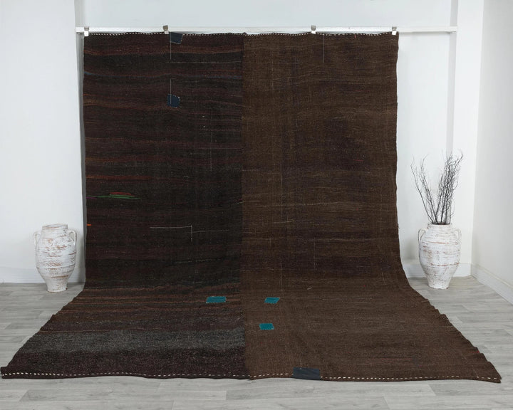 Brown Turkish Kilim Rug 8' 10" x 11' 10" Flat-Weave