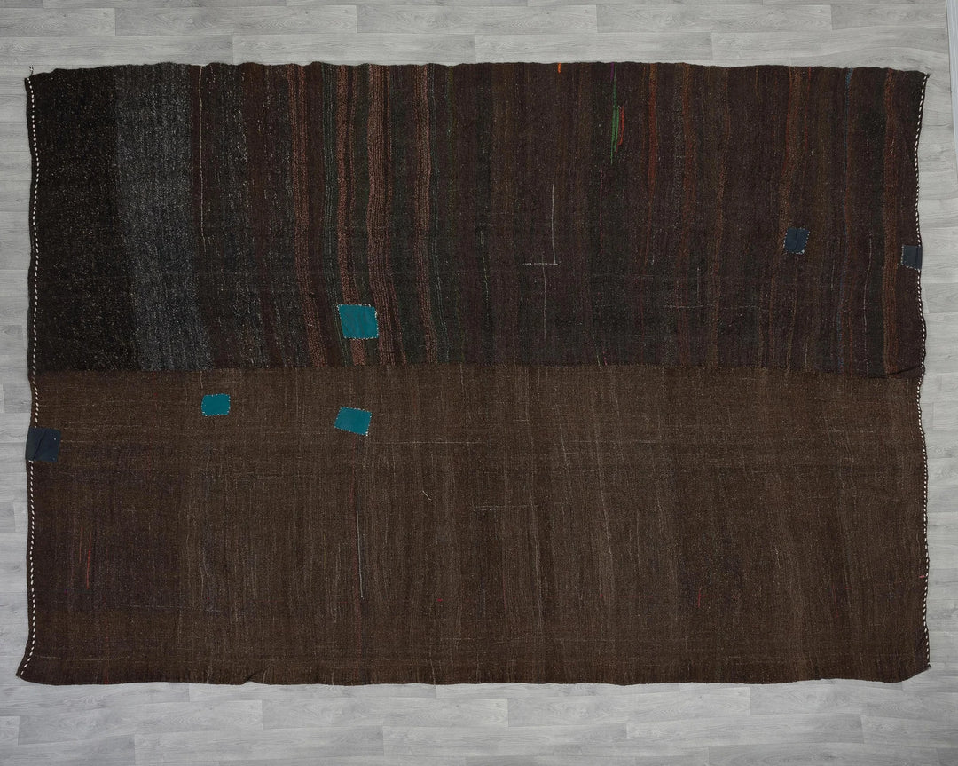 Brown Turkish Kilim Rug 8' 10" x 11' 10" Flat-Weave view 9