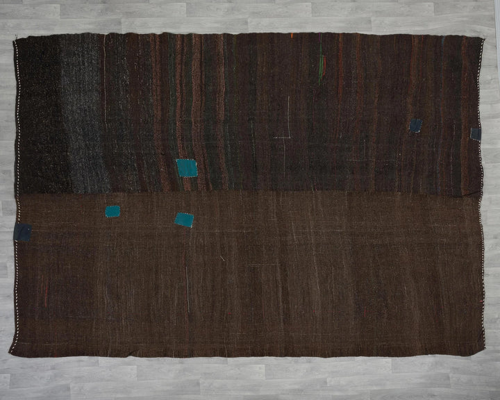 Brown Turkish Kilim Rug 8' 10" x 11' 10" Flat-Weave view 9