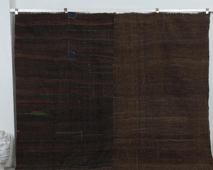 Brown Turkish Kilim Rug 8' 10" x 11' 10" Flat-Weave detail