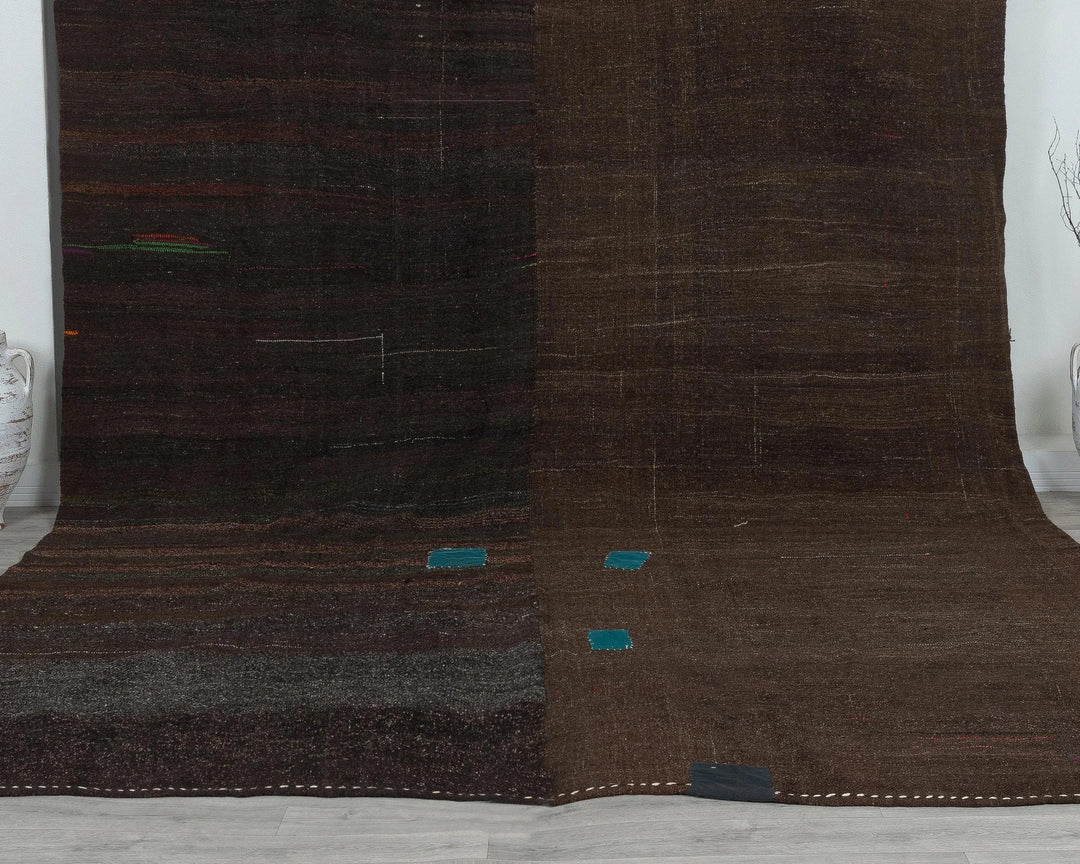 Brown Turkish Kilim Rug 8' 10" x 11' 10" Flat-Weave view