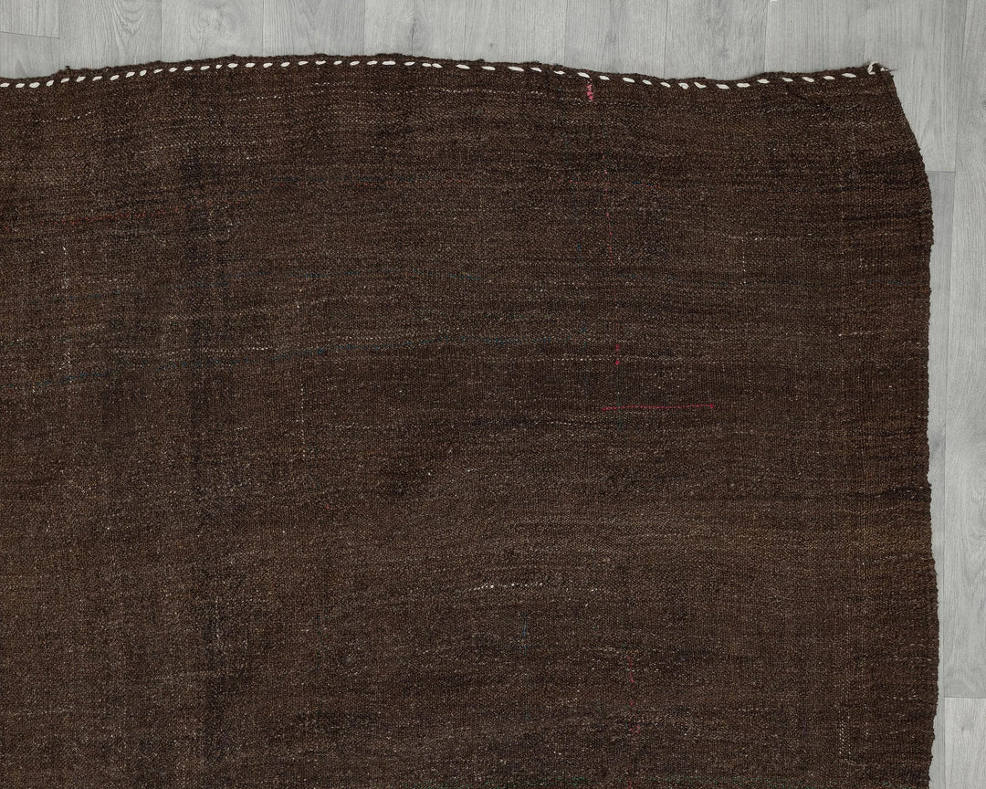 Brown Turkish Kilim Rug 8' 10" x 11' 10" Flat-Weave pattern