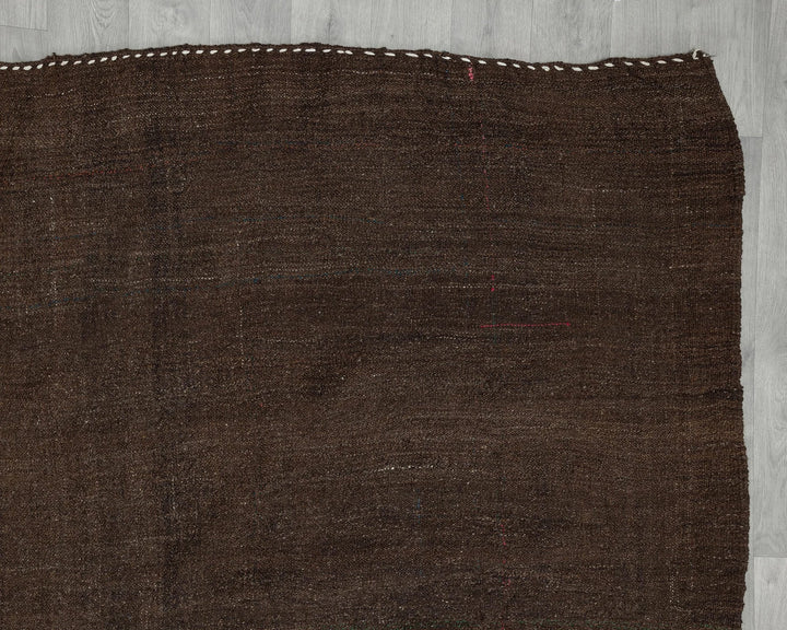 Brown Turkish Kilim Rug 8' 10" x 11' 10" Flat-Weave pattern