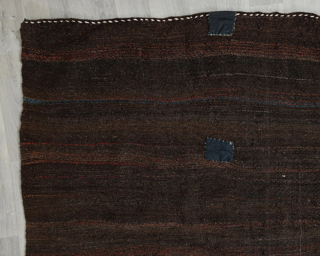 Brown Turkish Kilim Rug 8' 10" x 11' 10" Flat-Weave border