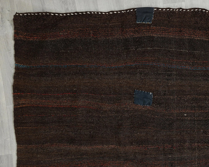 Brown Turkish Kilim Rug 8' 10" x 11' 10" Flat-Weave border