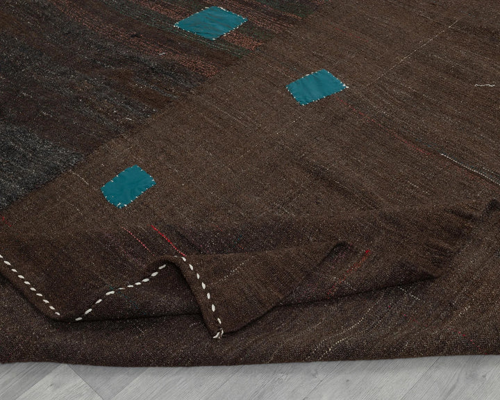 Brown Turkish Kilim Rug 8' 10" x 11' 10" Flat-Weave field