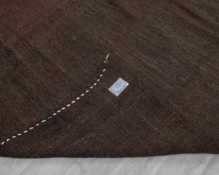 Brown Turkish Kilim Rug 8' 10" x 11' 10" Flat-Weave texture