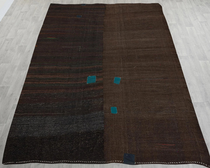 Brown Turkish Kilim Rug 8' 10" x 11' 10" Flat-Weave reverse