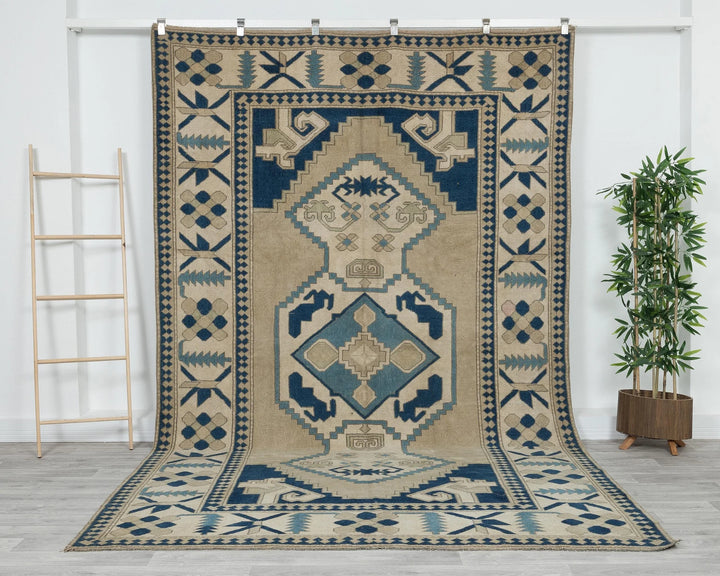 Blue Turkish Oushak Rug 6' 11" x 11' Hand-Knotted | No. VR67874