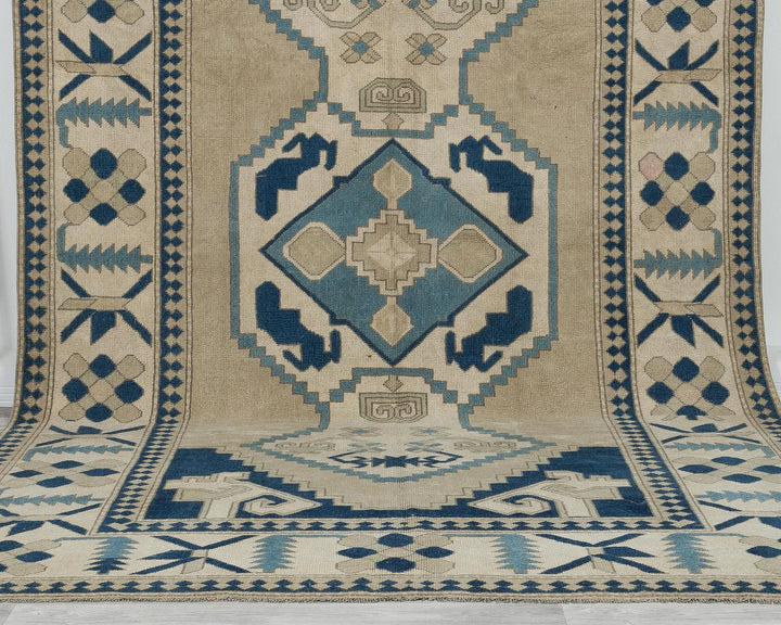 Blue Turkish Oushak Rug 6' 11" x 11' Hand-Knotted | No. VR67874