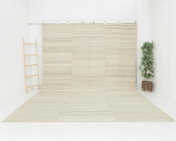 Beige Turkish Kilim Rug 10' 1" x 13' 3" Flat-Weave | No. VR67942