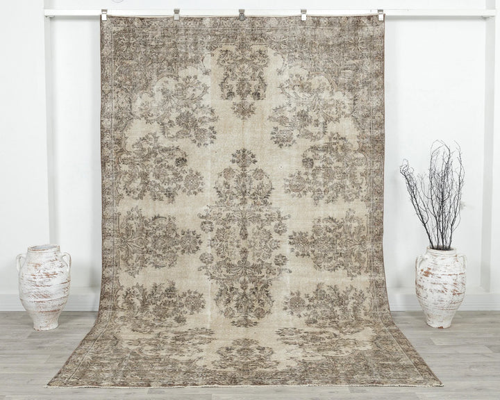Beige Turkish Oushak Rug 6' 5" x 10' Hand-Knotted | No. VR68215