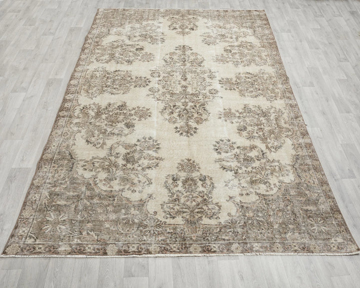 Beige Turkish Oushak Rug 6' 5" x 10' Hand-Knotted | No. VR68215