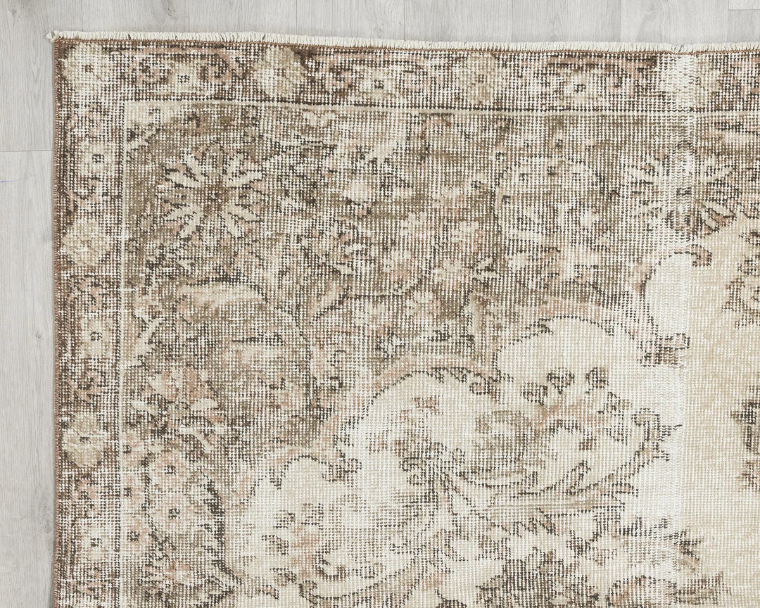Beige Turkish Oushak Rug 6' 5" x 10' Hand-Knotted | No. VR68215