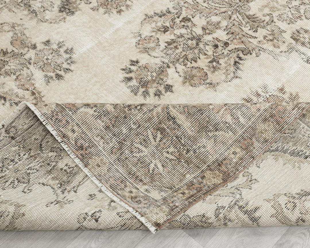 Beige Turkish Oushak Rug 6' 5" x 10' Hand-Knotted | No. VR68215