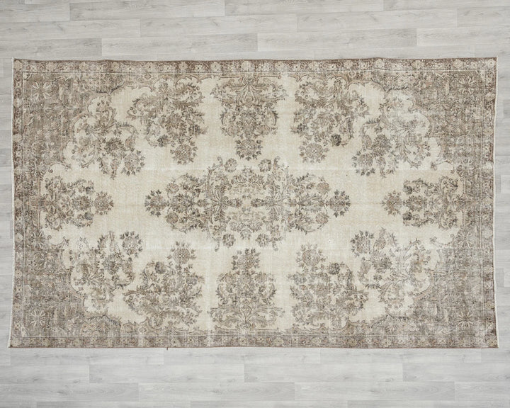 Beige Turkish Oushak Rug 6' 5" x 10' Hand-Knotted | No. VR68215