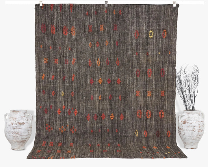 Brown Turkish Kilim Rug 6' 7" x 8' Flat-Weave | No. VR68238