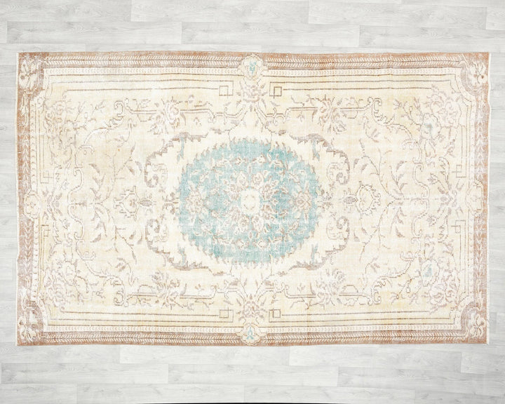 Beige Turkish Oushak Rug 5' 7" x 8' 10" Hand-Knotted | No. VR68335