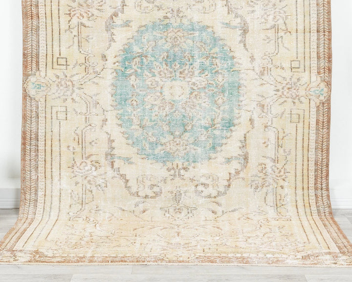 Beige Turkish Oushak Rug 5' 7" x 8' 10" Hand-Knotted | No. VR68335