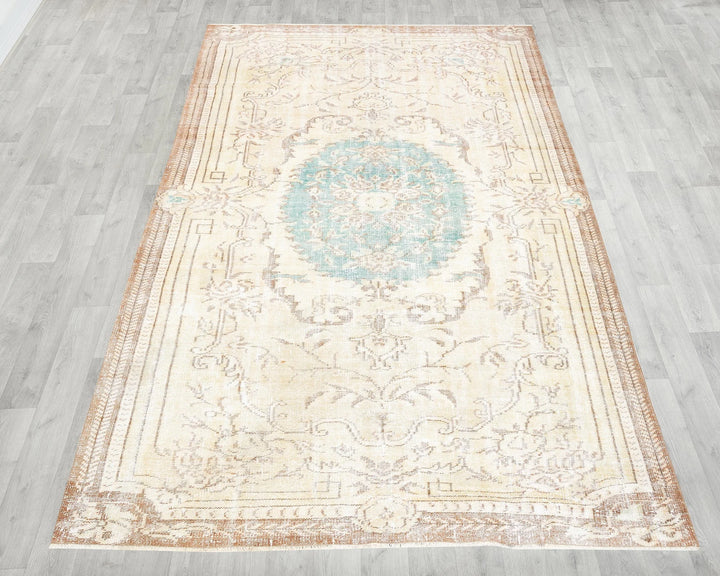 Beige Turkish Oushak Rug 5' 7" x 8' 10" Hand-Knotted | No. VR68335