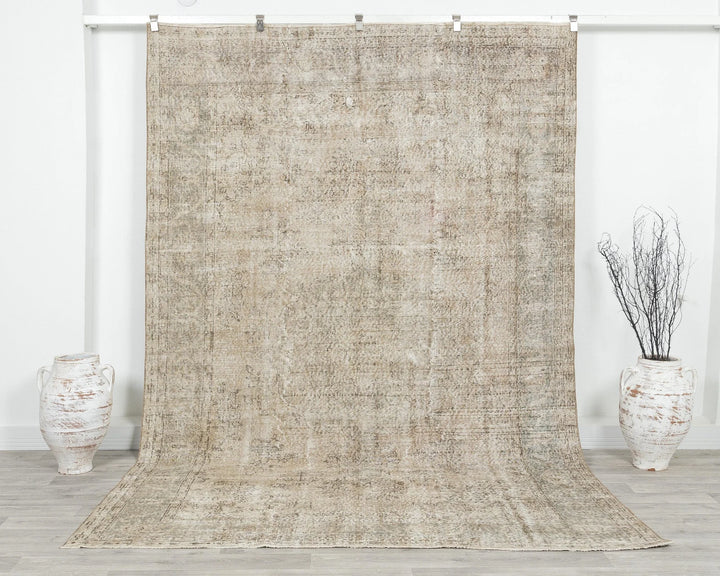 Beige Turkish Oushak Rug 6' 9" x 10' Hand-Knotted | No. VR68568