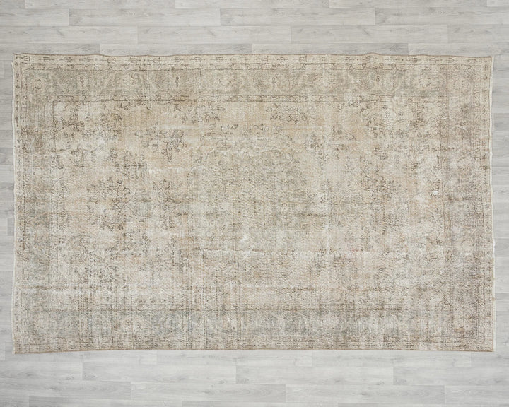 Beige Turkish Oushak Rug 6' 9" x 10' Hand-Knotted | No. VR68568
