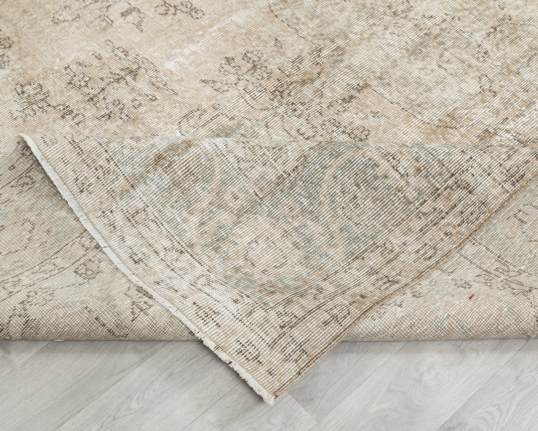 Beige Turkish Oushak Rug 6' 9" x 10' Hand-Knotted | No. VR68568