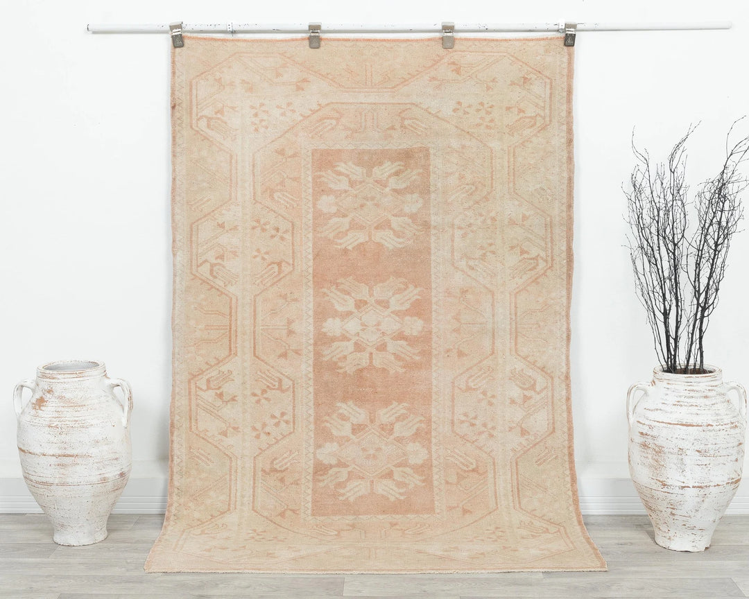 Beige Turkish Oushak Rug 4' 1" x 6' 2" Hand-Knotted | No. VR69101