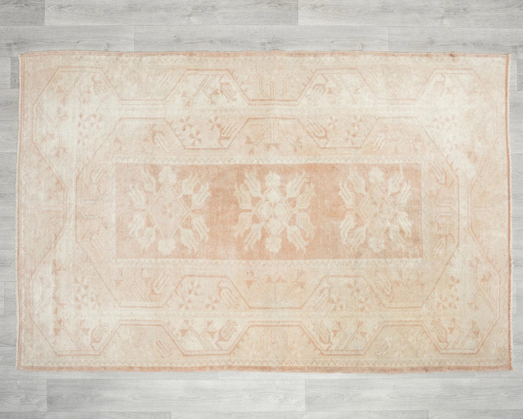 Beige Turkish Oushak Rug 4' 1" x 6' 2" Hand-Knotted | No. VR69101