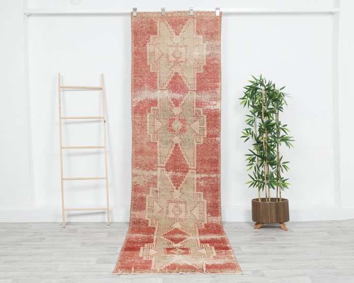 Red Turkish Oushak Rug 2'10" x 10'4" Hand-Knotted | No. VR69127