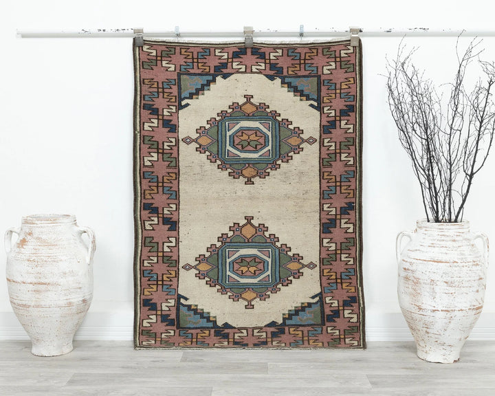 Multicolor Turkish Oushak Rug 3' 1" x 4' 4" Hand-Knotted | No. VR69537