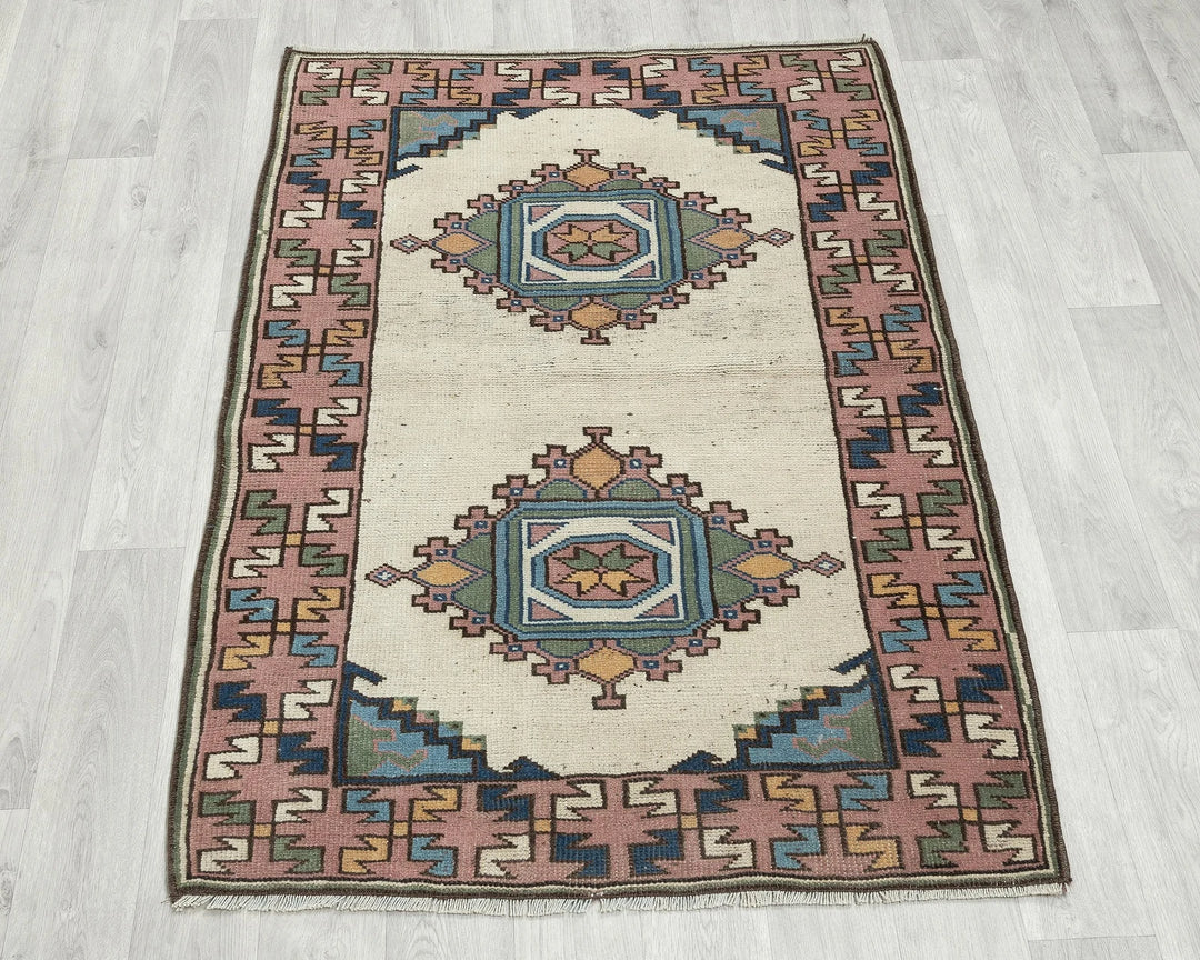 Multicolor Turkish Oushak Rug 3' 1" x 4' 4" Hand-Knotted | No. VR69537