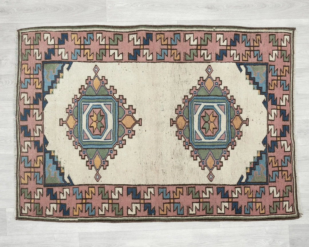 Multicolor Turkish Oushak Rug 3' 1" x 4' 4" Hand-Knotted | No. VR69537
